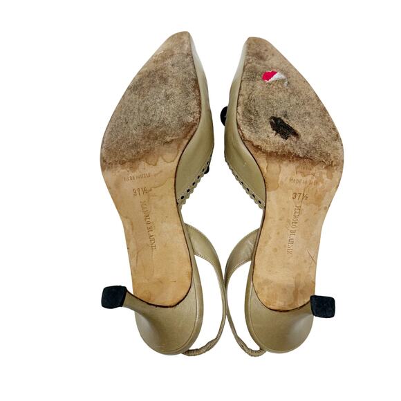 Manolo Blahnik Vintage Two Tone Brogue Slingback Kitten Heels 37.5 - Picture 11 of 12